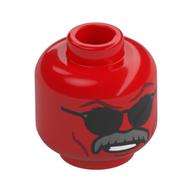 Tête de minifigurine Hulk rouge, regard menaçant / lunettes de soleil noires, gris foncé bleuâtre Moustache épaisse (Minifig Head Red Hulk, Angry Scowl / Black Sunglasses, Dark Bluish Grey Thick Moustache)