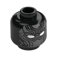 Tête de minifigurine Black Panther, Masque Visage Gris Foncé / Argent, yeux blancs (Minifig Head Black Panther, Dark Bluish Gray / Silver Face Mask, White Eyes)