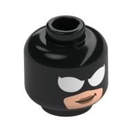 Tête de minifigurine femme araignée, masque facial, visage nougat clair, yeux d'araignée blanc, regard menaçant / sourire en coin (Minifig Head Spider-Woman, Face Mask, Light Nougat Face, White Spider Eyes, Angry Scowl/Smirk)