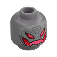 Tête de minifigurine Ultron, lignes argentées, yeux de droïde rouge, bouche (Minifig Head Ultron, Silver Lines, Red Droid Eyes, Mouth)