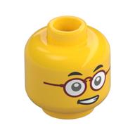Tête de minifigurine M. Tang, Sourcils épais, Lunettes rouges, Sourire tordu, Dents (Minifig Head Mr. Tang, Thick Eyebrows, Red Glasses, Crooked Smile, Teeth)