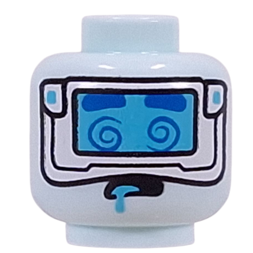 Tête de minifigurine rêveur, lunettes argentées avec visière bleu moyen, points d'or sur le dos (Minifig Head Dreamling, Silver Goggles with Medium Blue Visor, Gold Dots on Back)