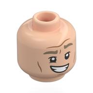 Tête de minifigurine professeur Gilderoy Lockhart, sourcils bruns, traits sur les joues, grand sourire / motif imprimé effrayé (Minifig Head Professor Gilderoy Lockhart, Brown Eyebrows, Cheek Lines, Big Grin / Scared Print)
