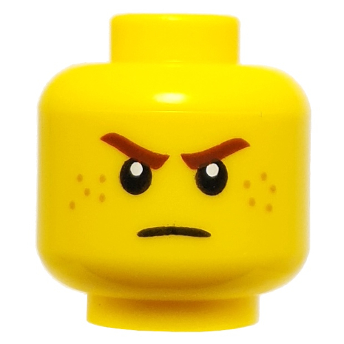 Tête de minifigurine voyou, sourcils rouge foncé, taches de rousseur, regard en colère (Minifig Head Rogue, Dark Red Eyebrows, Freckles, Angry Stare)