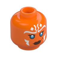 Tête de minifigurine Ahsoka Tano, marques blanches, yeux bleus, lèvres rouge foncé, motif : sourire en coin / en colère (Minifig Head Ahsoka Tano, White Markings, Blue Eyes, Dark Red Lips, Smirk / Angry Print)