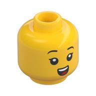Tête de minifigurine, yeux noirs, Cils, sourire bouche ouverte, Appareil auditif Turquoise foncé (Minifig Head, Black Eyes, Eyelashes, Open Mouth Smile, Dark Turquoise Hearing Aid)