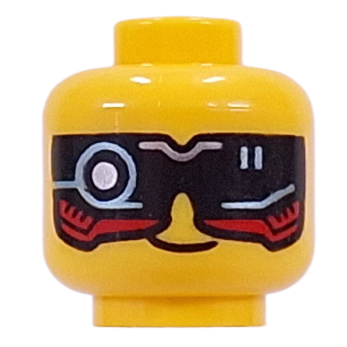 Tête de minifigurine Cooper, visière avec circuit rouge/turquoise foncée/argent (Minifig Head Cooper, Scowl/Black Visor with Red/Dark Turquoise/Silver Circuitry)