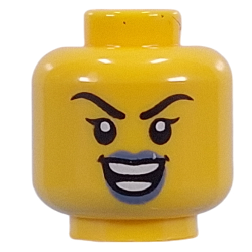 Tête de minifigurine Lèvres bleu sable, bouche ouverte Sourire / bouche ouverte Rugissement menaçant (Minifig Head Sand Blue Lips, Open Mouth Smile / Open Mouth Threatening Roar)