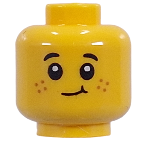 Tête de minifigurine Enfant, taches de rousseur, bouche ouverte riant, sourire gai (Minifig Head Kid, Freckles, Open Mouth Laughing, Cheeky Smirk)