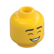 Tête de minifigurine sourcils noirs, yeux fermés, menton nougat moyen, sourire bouche fermée / sourire bouche ouverte (Minifig Head Black Eyebrows, Closed Eyes, Medium Nougat Chin, Closed Mouth Smile/Open Mouth Smile)