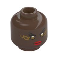 Minifigurine tempête de tête, lèvres rouges, sourire / yeux d'or avec motif imprimé foudre (Minifig Head Storm, Red Lips, Smile / Gold Eyes with Lightning Print)