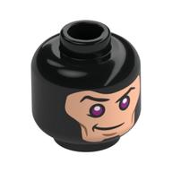 Tête de minifigurine Gambit, Nougat pâle, yeux violets, sourire, sourcils levés/froncement de colère (Minifig Head Gambit, Light Nougat Dace, Purple Eyes, Smirk, Raised Eyebrow/Angry Frown)