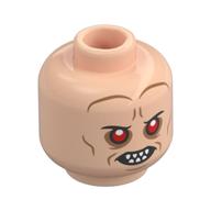 Tête de minifigurine Bib Fortuna, yeux rouges, lignes de nougat, dents blanches pointues, sourire menaçant, effrayé (Minifig Head Bib Fortuna, Red Eyes, Nougat Lines, White Sharp Teeth, Mean Smile, Scared)