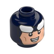Tête de minifigurine Batman, motif : visage nougat clair, Grands yeux blancs sur le devant, sourire (Minifig Head Batman, Light Nougat Face Print, Big White Eyes on Forehead, Smile)