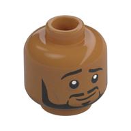 Tête de minifigurine Bruno, sourcils noirs, moustache, barbe, sourcil levé, sourire / yeux verts (Minifig Head Bruno, Black Eyebrows, Mustache, Beard, Raised Eyebrow, Smirk / Green Eyes Stare)