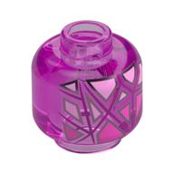 Tête de minifigurine Cube Assassin, éclats de cristal rose argenté/brillant, lignes rose foncé (Minifig Head Cube Assassin, Silver/Bright Pink Crystal Shards, Dark Pink Lines)