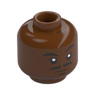 Tête de minifigurine Lando Calrissian, Sourcils noirs, Moustache, Sourcils levés / Bouche serrée et effrayée (Minifig Head Lando Calrissian, Black Eyebrows, Mustache, Raised Eyebrow/Scared Tight Open Mouth)