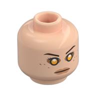 Tête de minifigurine darth Rey, sourcils noirs, yeux jaunes, lèvres de pêche, taches de rousseur, grincheux (Minifig Head Darth Rey, Black eyebrows, Yellow Eyes, Peach Lips, Freckles, Stern/Angry Scowl)