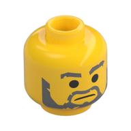 Tête de minifigurine jedi bob, sourcils gris bleuté foncé, barbe, moustache, motif : expression neutre / sourire bouche ouverte (Minifig Head Jedi Bob, Dark Bluish Grey Eyebrows, Beard, Moustache, Neutral / Open Mouth Smile Print)