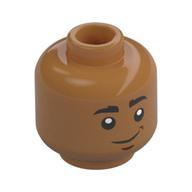 Tête de minifigurine Perruque, Sourcils noirs épais, Lignes brun rougeâtre, Neutre/Peur (Minifig Head Wim, Thick Black Eyebrows, Reddish Brown Lines, Neutral/Scared)
