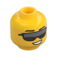 Tête de minifigurine, argent/gris bleuté foncé grandes lunettes de soleil, sourire lobside (Minifig Head, Silver/Dark Bluish Grey Big Sunglasses, Lobsided Smile)