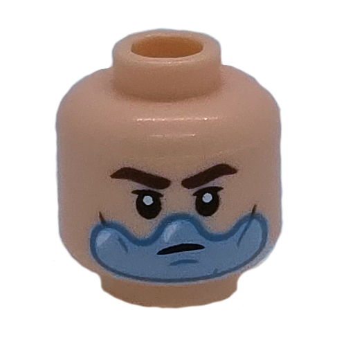 Tête de minifigurine Cédric Diggory, sourcils brun foncé, sourcil levé, bulle d'eau bleue (Minifig Head Cedric Diggory, Dark Brown Eyebrows, Raised Eyebrow, Smirk / Blue Water Bubble)