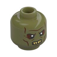 Tête de minifigurine Orque, rides brun rougeâtre, fard à paupières, dents pointues beige, bouche fermée avec crocs supérieurs / bouche ouverte avec motif imprimé crocs inférieurs (Minifig Head Orc, Reddish Brown Wrinkles, Eyeshadow, Tan Sharp Teeth, Closed Mouth with Top Fangs / Open Mouth with Bottom Fangs Print)