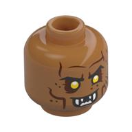 Tête de minifigurine Orc, rides brun rougeâtre, fard à paupières, yeux jaunes, dents blanches pointues, sourire / motif imprimé en colère (Minifig Head Orc, Reddish Brown Wrinkles, Eyeshadow, Yellow Eyes, White Sharp Teeth, Smile / Angry Print)