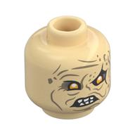 Tête de minifigurine Gothmog, Crédences beige foncé, Yeux jaunes, Motif imprimé en colère (Minifig Head Gothmog, Dark Tan Creases, Yellow Eyes, Angry Print)