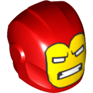 Casque avec plaques d'armure et protecteurs d'oreille avec visage jaune et yeux rectangulaires blancs, dents serrées en grand motif imprimé bouche (Iron Man) (Helmet with Armor Plates and Ear Protectors with Yellow Face and White Rectangular Eyes, Clenched Teeth in Wide Mouth Print (Iron Man))