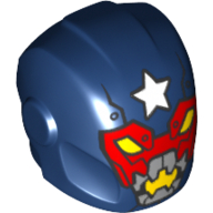 Casque avec plaques d'armure et protecteurs d'oreille avec étoile blanche au-dessus du masque rouge et yeux jaunes, motif imprimé bouche argentée (Helmet with Armor Plates and Ear Protectors with White Star Above Red Mask and Yellow Eyes, Silver Mouth Print)
