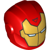 Casque avec plaques d'armure et protecteurs d'oreille avec masque d'or avec des fentes des yeux blancs et motif imprimé Triangle noir (Iron Man) (Helmet with Armor Plates and Ear Protectors with Gold Mask with White Eye Slits and Black Triangle Print (Iron Man))