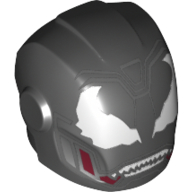 Casque avec plaques d'armure et protecteurs d'oreilles avec yeux blancs, dents pointues (venin) (Helmet with Armor Plates and Ear Protectors with White Eyes, Sharp Teeth (Venom))