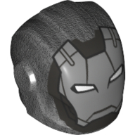 Casque avec plaques d'armure et protecteurs d'oreilles avec visage argenté, contour gris métallique et yeux rectangulaires blancs motif imprimé (blazer) (Helmet with Armor Plates and Ear Protectors with Silver Face, Metallic Gray Outline, and White Rectangular Eyes Print (Blazer))