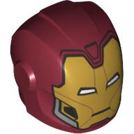 Casque avec plaques d'armure et protecteurs d'oreille avec visage doré et blanc yeux rectangulaires motif imprimé (Iron Man) (Helmet with Armor Plates and Ear Protectors with Gold Face and White Rectangular Eyes Print (Iron Man))