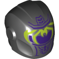 Casque avec plaques d'armure et protecteurs d'oreille avec visière violet foncé et pattes d'araignée de vert citron motif imprimé (Helmet with Armor Plates and Ear Protectors with Dark Purple Visor and Lime Spider Legs Print)