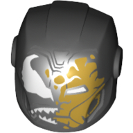Casque avec plaques d'armure et protecteurs d'oreilles avec yeux blancs, dents pointues, en partie masque Iron Man (venin) (Helmet with Armor Plates and Ear Protectors with White Eyes, Sharp Teeth, Partly Iron Man Mask (Venom))