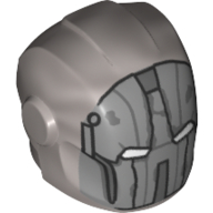 Visuel indicatif Rebrickable de Casque avec plaques d'armure et protecteurs d'oreille avec des yeux blancs, gris bleuâtre foncé usé patchs motif imprimé (Helmet with Armor Plates and Ear Protectors with White Eyes, Dark Bluish Gray Worn Patches Print)