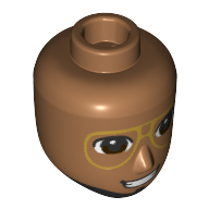 Visuel indicatif Rebrickable de Tête de mini-poupée Homme, Lunettes dorées, Grand sourire, Dents, Motif imprimé Barbe Noire (Minidoll Head Male, Gold Glasses, Big Smile, Teeth, Black Beard Print)