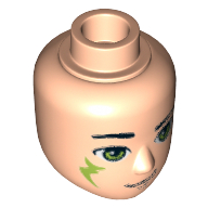 Tête de mini-poupée Mâle, yeux vert citron, sourire et elfes de vert citron Motif imprimé tribal (Farran) (Minidoll Head Male, Lime Eyes, Smile and Lime Elves Tribal Print (Farran))