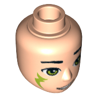 Tête de mini-poupée mâle, yeux vert citron, sourire montrant les dents, et motif imprimé tribal elfes de vert citron (farran) (Minidoll Head Male, Lime Eyes, Smile with Teeth, and Lime Elves Tribal Print (Farran))
