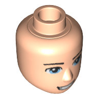 Tête de mini-poupée Homme, yeux bleu clair, sourcils fins, bouche ouverte sourire motif imprimé (Minidoll Head Male, Light Blue Eyes, Thin Eyebrows, Open Mouth Smile Print)