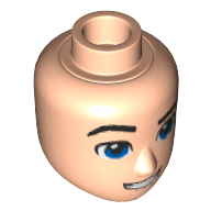 Tête de mini-poupée Homme, Sourcil droit surélevé, Yeux bleus, motif imprimé Sourire avec dents ouvert (Minidoll Head Male, Raised Right Eyebrow, Blue Eyes, Open Smile with Teeth Print)