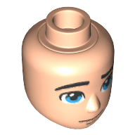 Tête de mini-poupée Homme, yeux bleus, sourcils noirs et motif imprimé sourire en coin (Le Flash) (Minidoll Head Male, Blue Eyes, Black Eyebrows and Smirk Print (The Flash))