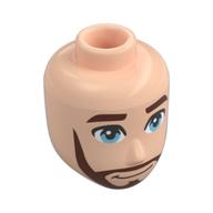 Tête de mini-poupée Homme, sourcils bruns rougeâtres, barbe complète, motif imprimé yeux bleus clairs (Minidoll Head Male, Reddish Brown Eyebrows, Full Beard, Bright Light Blue Eyes Print)