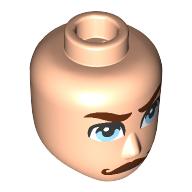 Visuel indicatif Rebrickable de Tête de mini-poupée Homme, sourcils bruns rougeâtres, moustache courbée, yeux bleu clair vif (Minidoll Head Male, Reddish Brown Eyebrows, Curled Moustache, Bright Light Blue Eyes)