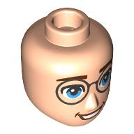 Tête de mini-poupée Homme, sourcils brun rougeâtre, yeux bleu clair vif, lunettes noires, sourire bouche ouverte (Minidoll Head Male, Reddish Brown Eyebrows, Bright Light Blue Eyes, Black Glasses, Open Mouth Smile)