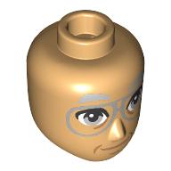 Tête de mini-poupée Homme, sourcils gris bleuté clair, yeux, lunettes, Nougat moyen fermé Bouche (Minidoll Head Male, Light Bluish Grey Eyebrows, Eyes, Glasses, Medium Nougat Closed Mouth)