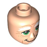 Tête de mini-poupée Homme, sourcils blancs épais, yeux verts, grande bouche, bouc, motif imprimé rides (Minidoll Head Male, Thick White Eyebrows, Green Eyes, Big Mouth, Goatee, Wrinkles Print)