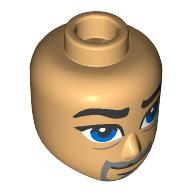 Tête de mini-poupée Mâle, sourcils épais noirs, yeux bleus, barbe gris bleuté foncé (Minidoll Head Male, Thick Black Eyebrows, Blue Eyes, Dark Bluish Grey Beard)